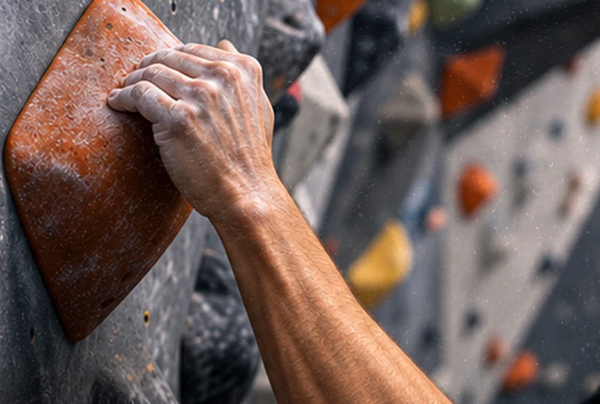 Mano sujetando una presa de escalada